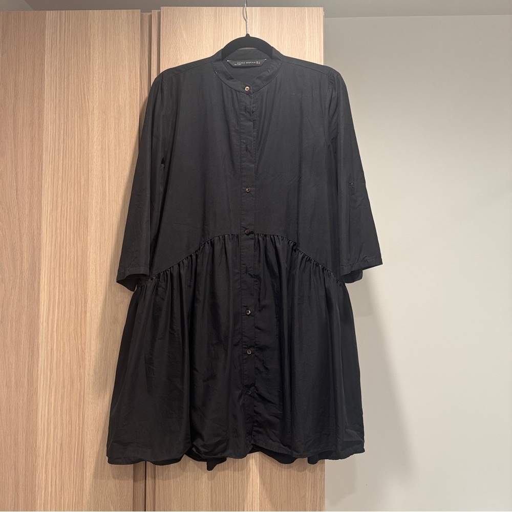 Zara Women’s Charcoal Grey Button Down Dress - L